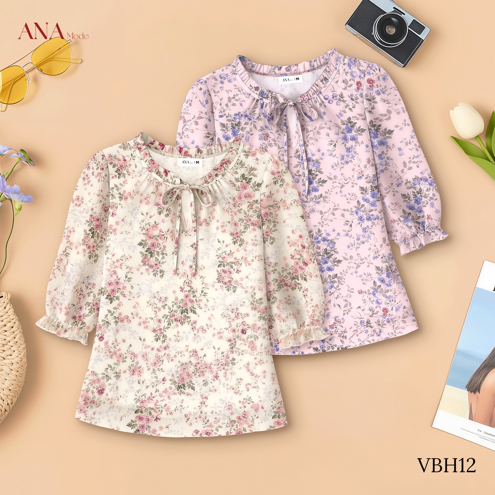 Áo Kiểu In Hoa Trung Niên ANA Mode Chất Liệu Voan Hàn Thanh Lịch Đi Tiệc Quà Tặng Mẹ AK25VBH12