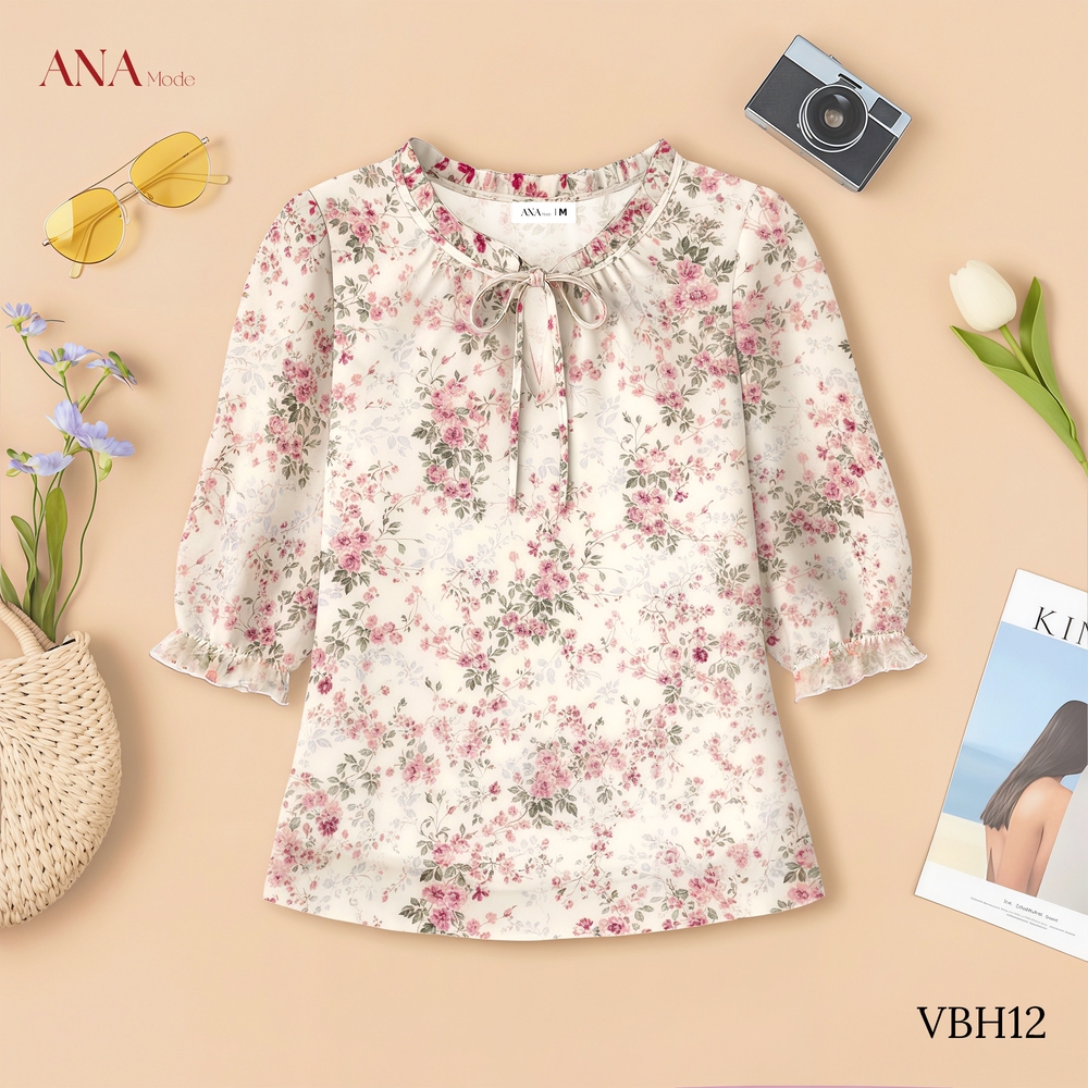 Áo Kiểu In Hoa Trung Niên ANA Mode Chất Liệu Voan Hàn Thanh Lịch Đi Tiệc Quà Tặng Mẹ AK25VBH12