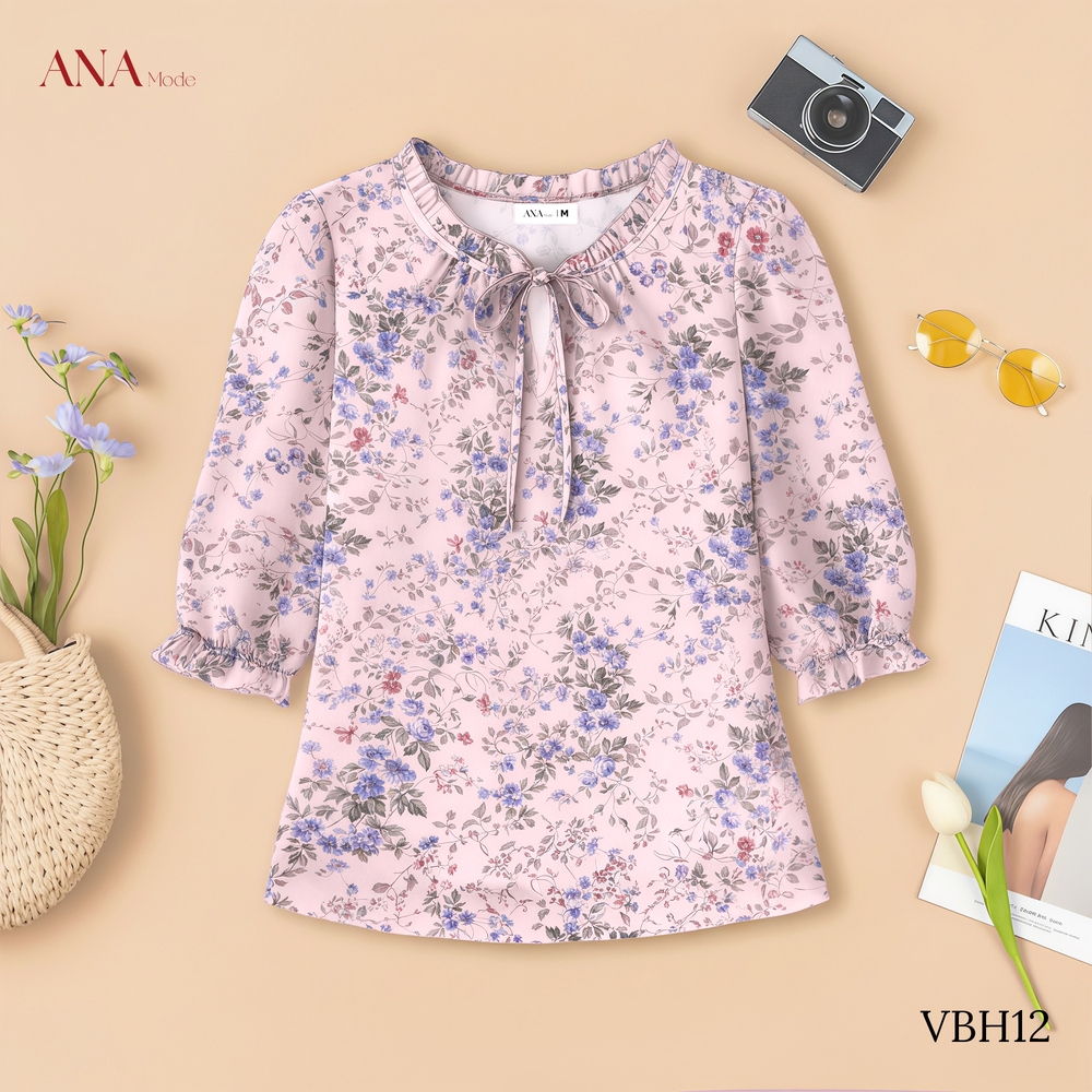 Áo Kiểu In Hoa Trung Niên ANA Mode Chất Liệu Voan Hàn Thanh Lịch Đi Tiệc Quà Tặng Mẹ AK25VBH12