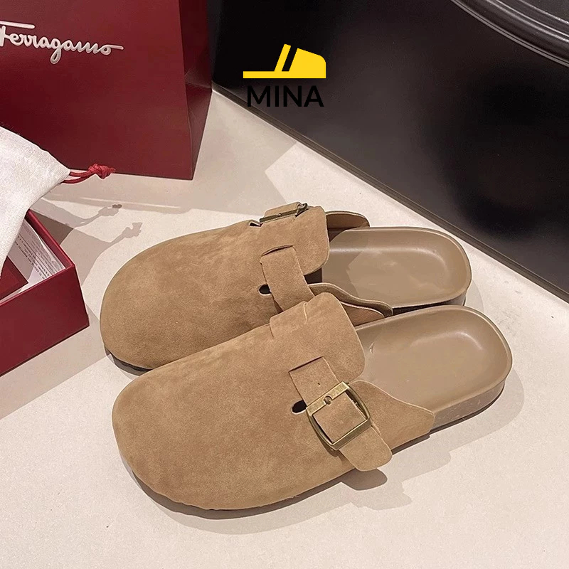 [Peinn] [Tăng 1 Size] Dép Slip-On Giày Lười Nữ, Sục Da Lộn chất da mềm Đế cao thời trang_MINA