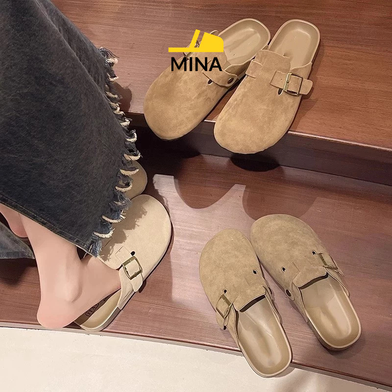[Peinn] [Tăng 1 Size] Dép Slip-On Giày Lười Nữ, Sục Da Lộn chất da mềm Đế cao thời trang_MINA