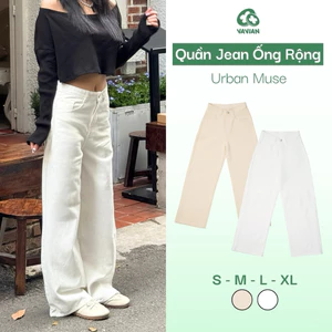 Quần JEANS ỐNG RỘNG màu TRẮNG- BE NHẠT- NÂU- ĐEN, ống loe form rộng 27-29cm, chất jeans cotton dày dặn - VAVIAN.store