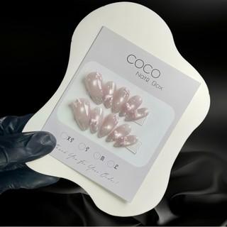 (HỎA TỐC) Móng úp tay, Nailbox thiết kế mắt mèo hồng đính nơ G141 dễ thương nhà GEMYCHIP