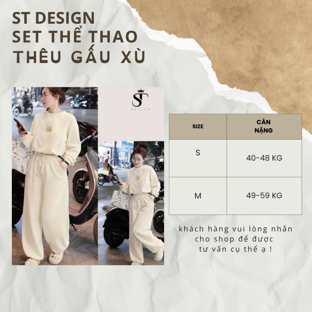 Set thể thao nữ hàng QC chất nỉ 2 da thêu tay dây rút + quần bomber bo gấu - ST Design - 44