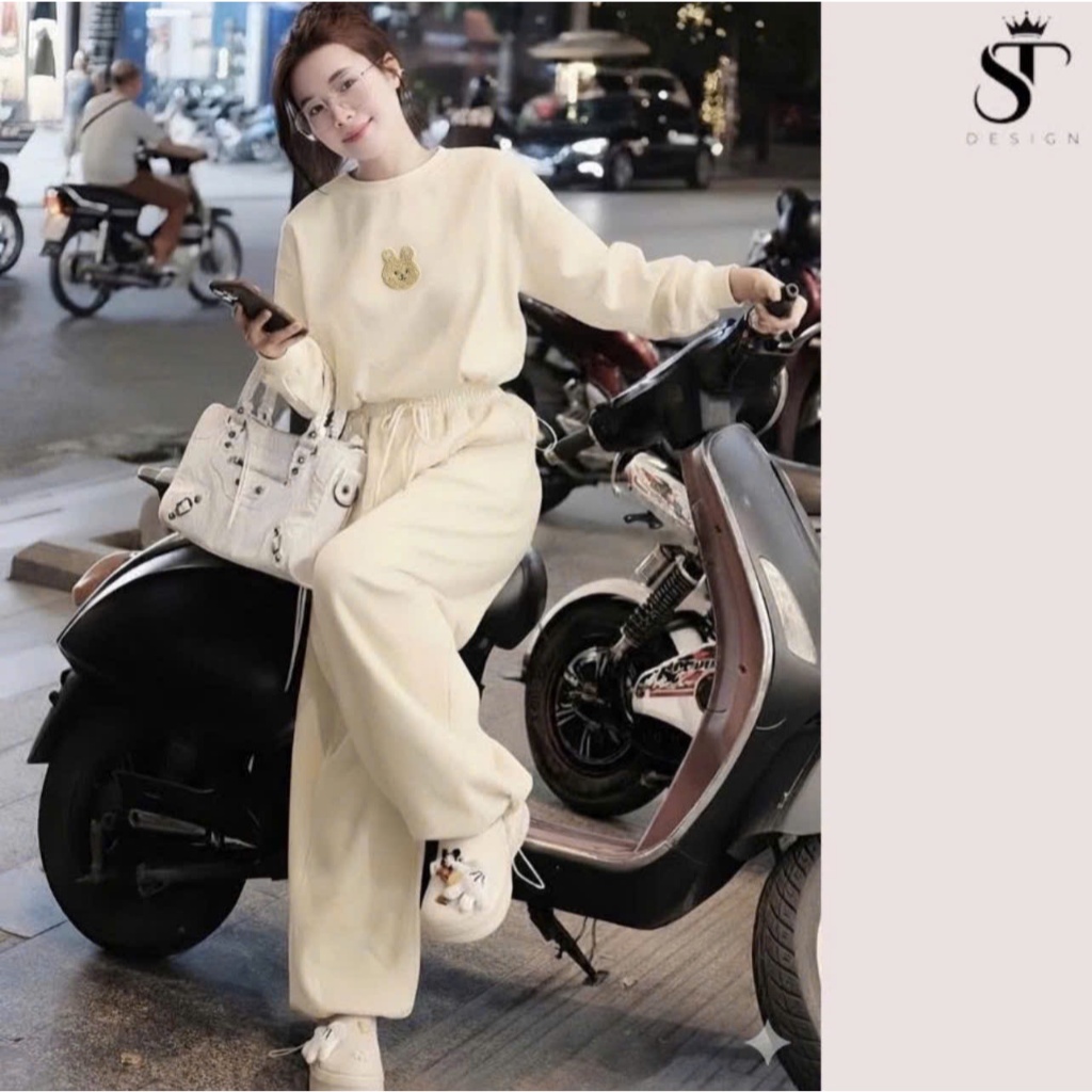 Set thể thao nữ hàng QC chất nỉ 2 da thêu tay dây rút + quần bomber bo gấu - ST Design - 44