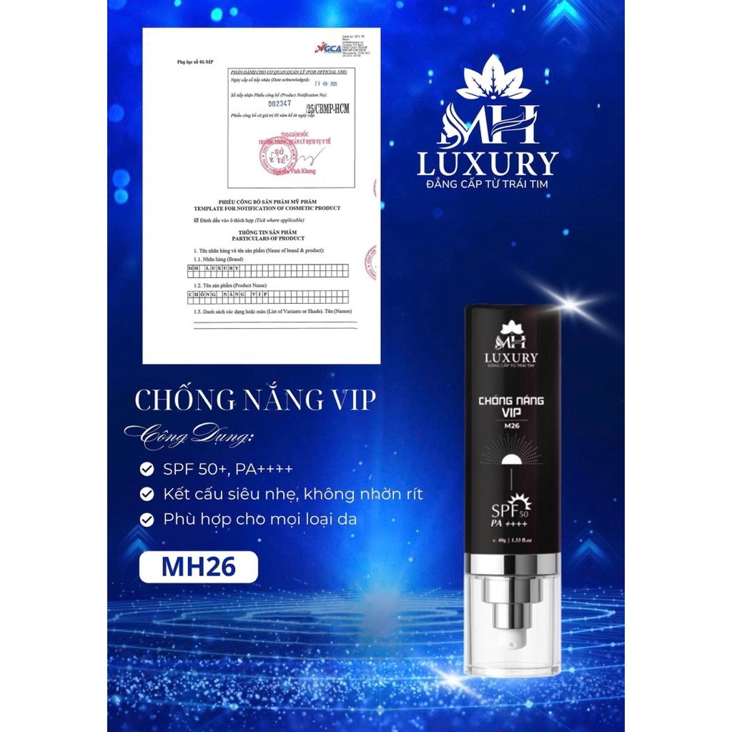 Kem Chống Nắng Vip MH Luxury SPF 50+ Bảo Vệ Da - Hình ảnh thực tế