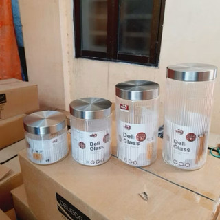 Hũ thủy tinh/ Hũ sọc nắp inox xoáy chặt khít đựng đồ khô, gia vị, muối dưa cà,…