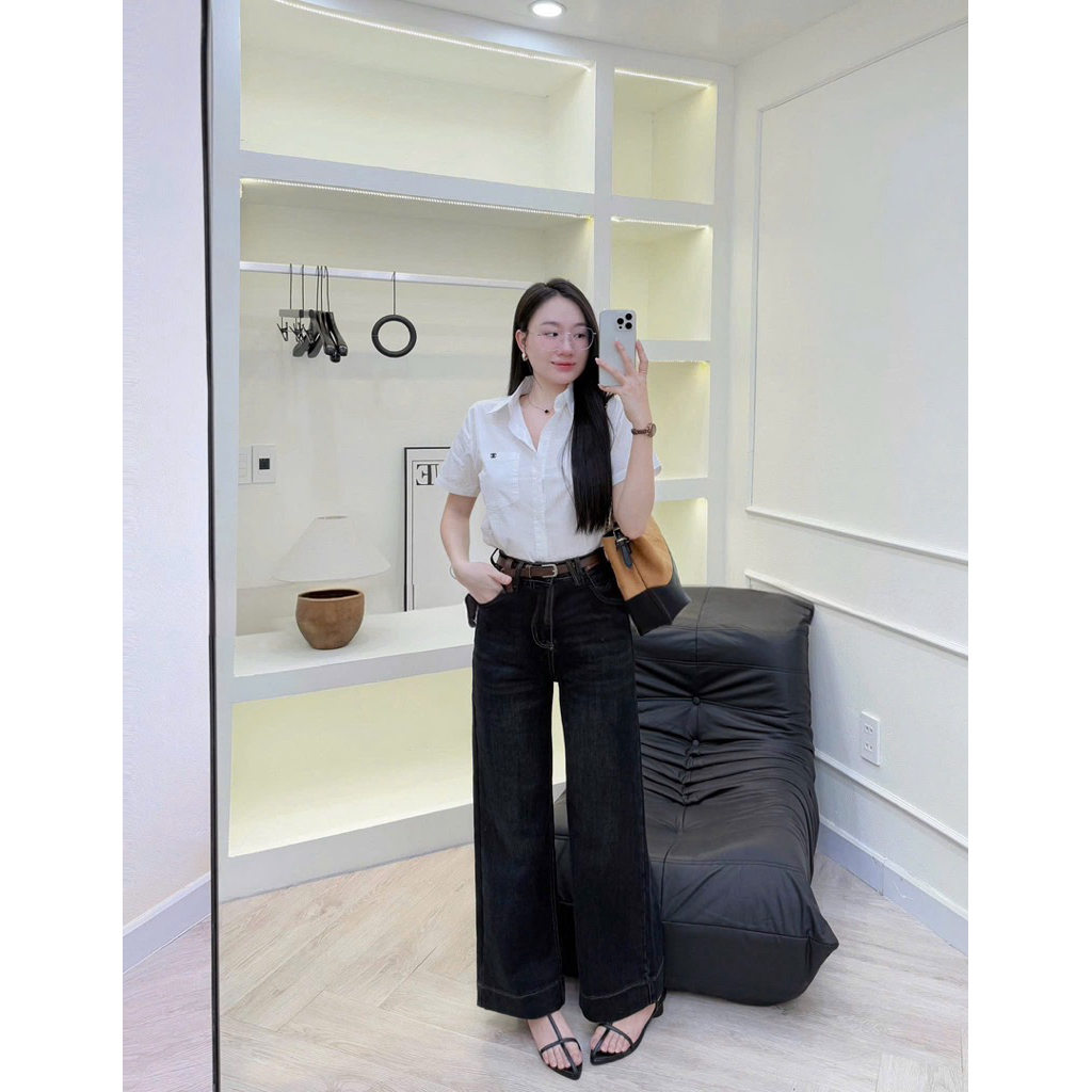 Quần Jean Nữ Ống Suông Mác Nâu Chezi House, Quần Bò Suông Hack Dáng Dài 97cm/102cm Vải Mềm CHEZI HOUSE #8374