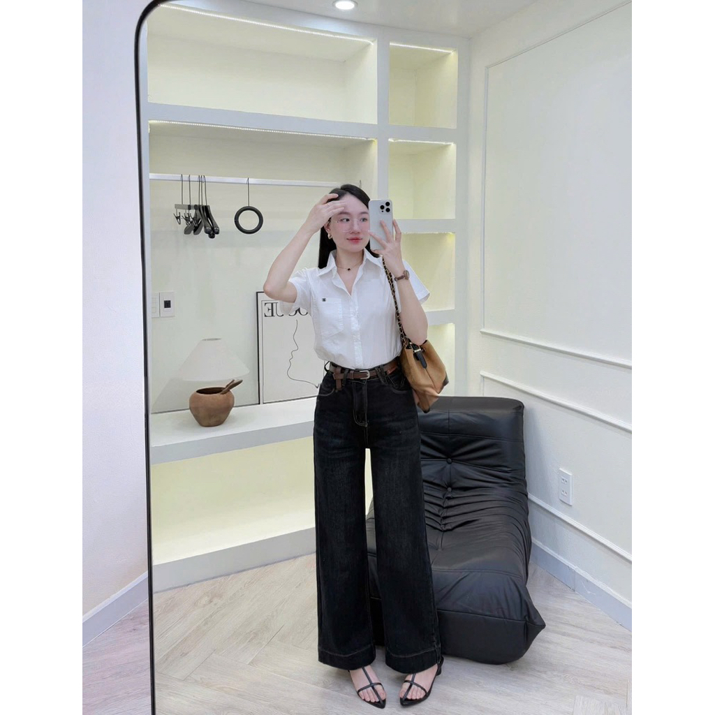 Quần Jean Nữ Ống Suông Mác Nâu Chezi House, Quần Bò Suông Hack Dáng Dài 97cm/102cm Vải Mềm CHEZI HOUSE #8374
