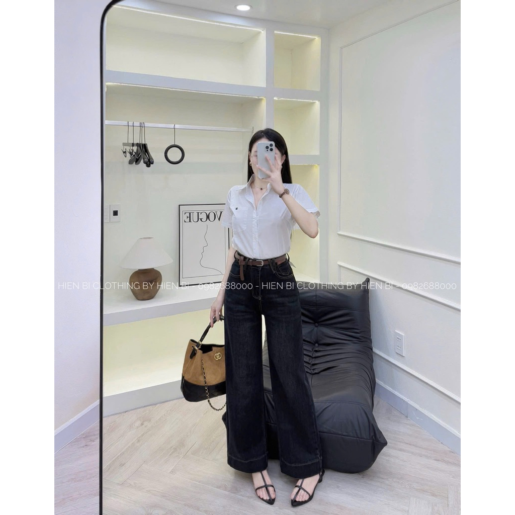Quần Jean Nữ Ống Suông Mác Nâu Chezi House, Quần Bò Suông Hack Dáng Dài 97cm/102cm Vải Mềm CHEZI HOUSE #8374