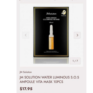 Hộp 10 miếng Mặt nạ Dưỡng Trắng Căng Bóng Jm solution Water Luminous S.O.S Ampoule Vita Mask 30ml/miếng