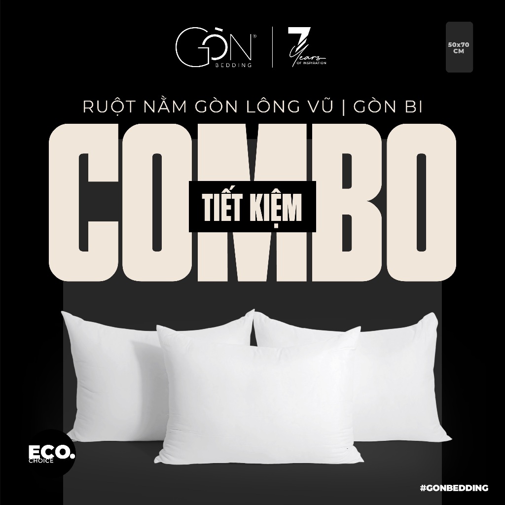 Combo Ruột Gối Nằm Gòn Lông Vũ | Gòn Bi Gòn Bedding Size 50x70 cm - Gối Khách Sạn 5 Sao Cao Cấp