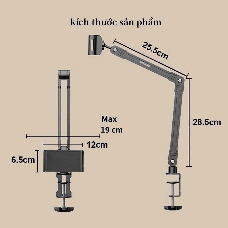Chân đỡ ipad, điện thoại kẹp bàn thân xếp mở hiện đại xoay 360 độ tự động chắc chắn, chống rung mẫu mới 2025