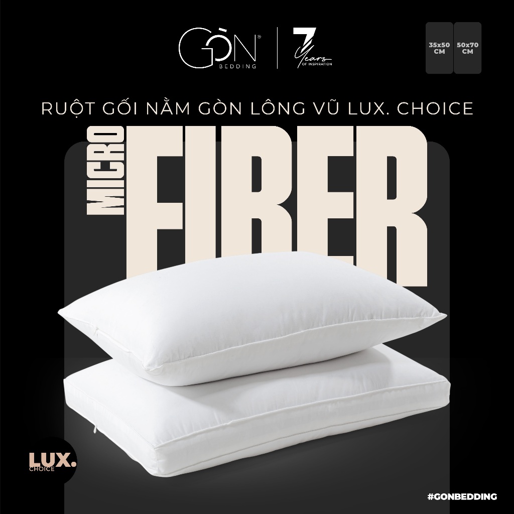 Ruột Gối Nằm Gòn Lông Vũ Cao Cấp Gòn Bedding Lux. Choice 50x70 cm | 35x50 cm