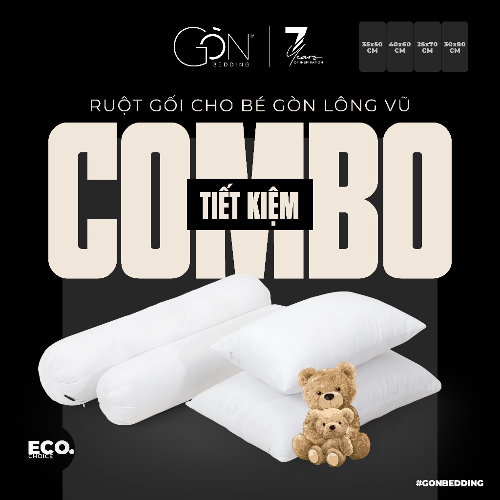 Combo Ruột Gối Em Bé Gòn Lông Vũ Gòn Bedding 35x50 cm | 40x60 cm | 25x70 cm | 30x80 cm