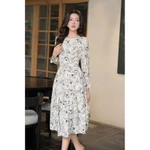 Đầm lụa tay dài họa tiết cổ tròn, Đầm dáng midi công sở dạo phố nữ IVY moda MS 48T0286 — ảnh 2