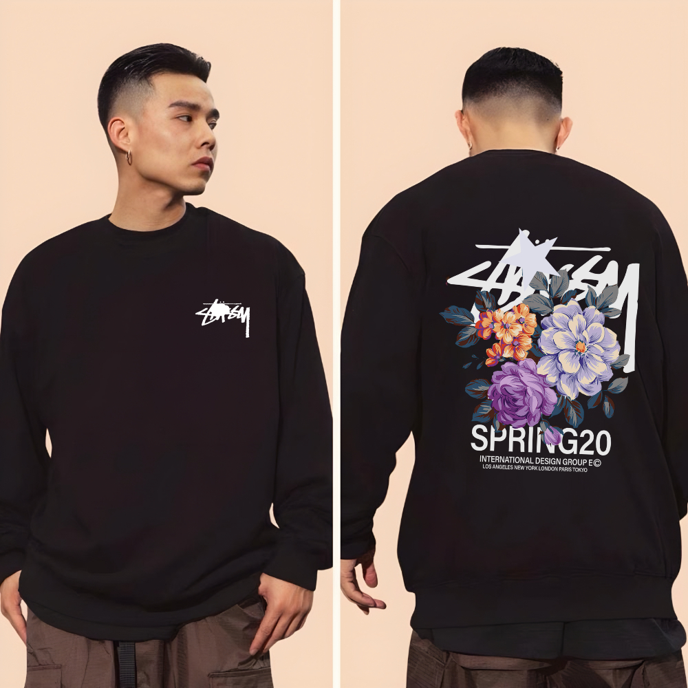 Áo Sweater Stusy Hoa 3 Màu Spring Chất Liệu Nỉ Chân Cua Form Âu Mỹ