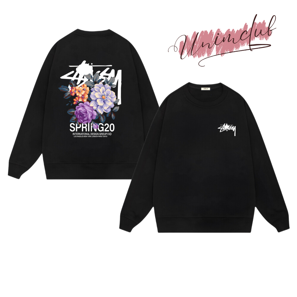 Áo Sweater Stusy Hoa 3 Màu Spring Chất Liệu Nỉ Chân Cua Form Âu Mỹ