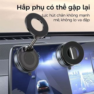 Giá đỡ điện thoại trên ô tô có nam châm, đế hút chân không, giá đỡ điện thoại có thể gấp lại, chuyên dụng cho việc dẫn