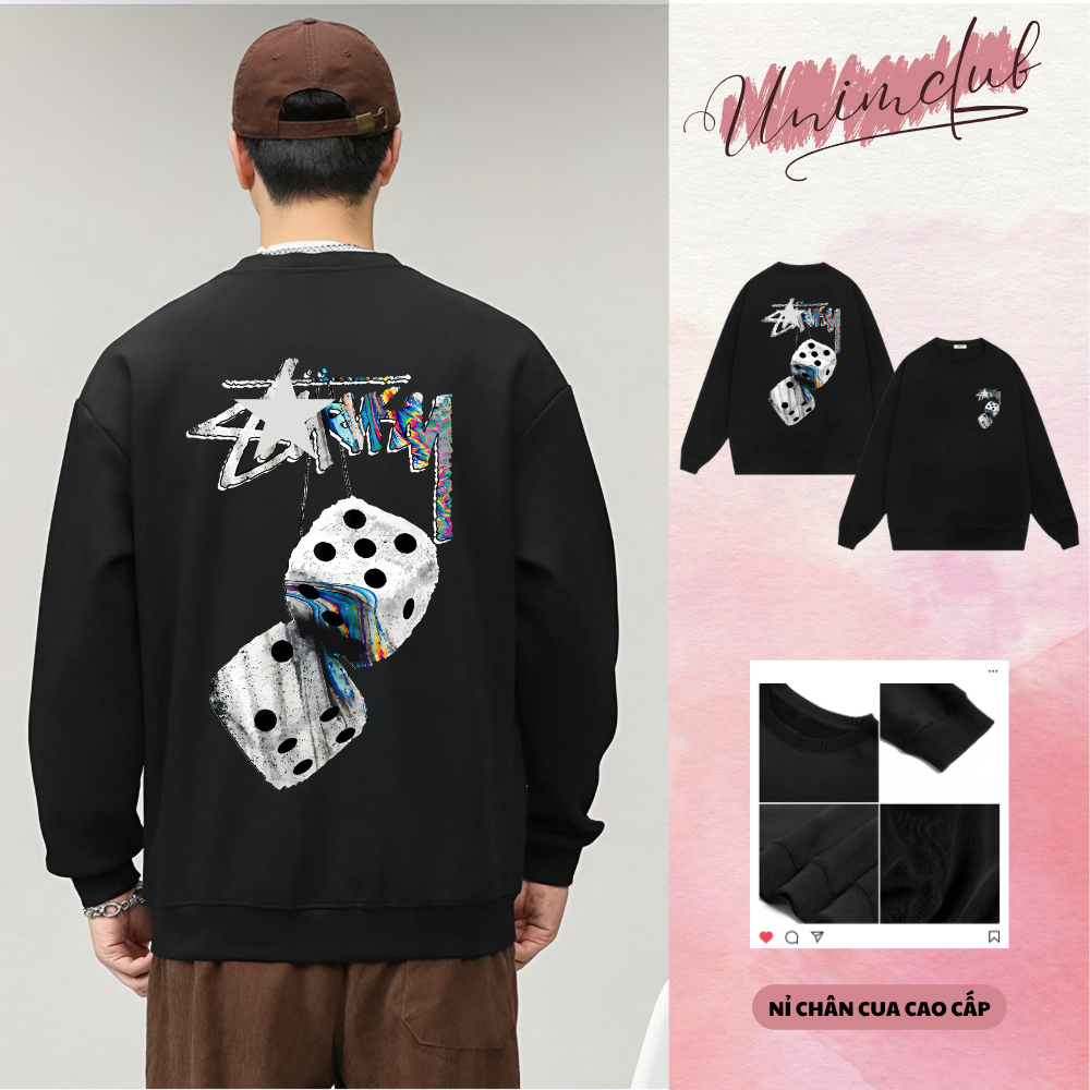Áo Nỉ Dài Tay Sweatshirt Stu.sy Form Dang Rộng Nam Nữ Unisex Chất Liệu Nỉ Chân Cua Cotton Xuất Khẩu HÌnh In Chống BonNứt