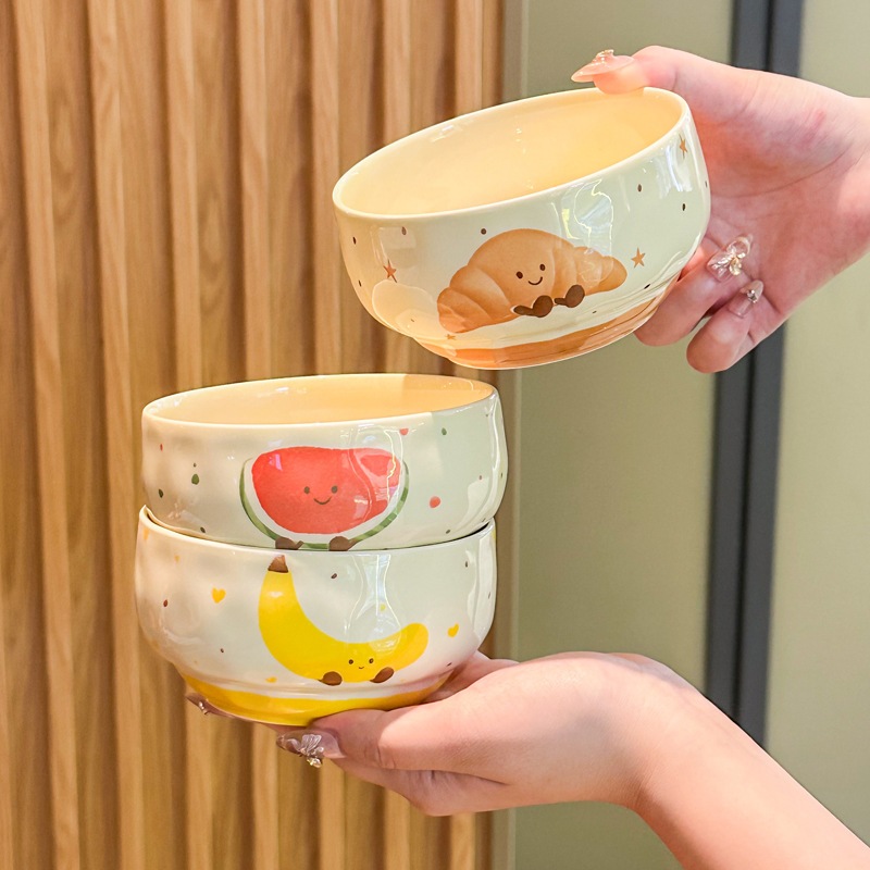 Chén cơm, bát cơm dễ thương gốm sứ TA Thành Anh họa tiết quả và bánh tráng men an toàn BAC01
