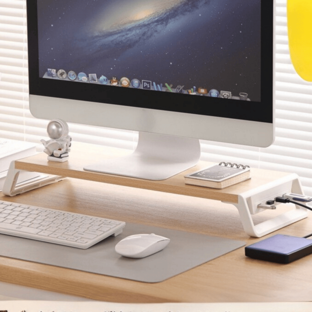 Kệ Máy Tính Cổng USB, Kệ Gỗ Để màn Hình Máy Tính Laptop Có Cổng Sạc USB cực tiện lợi gọn gàng