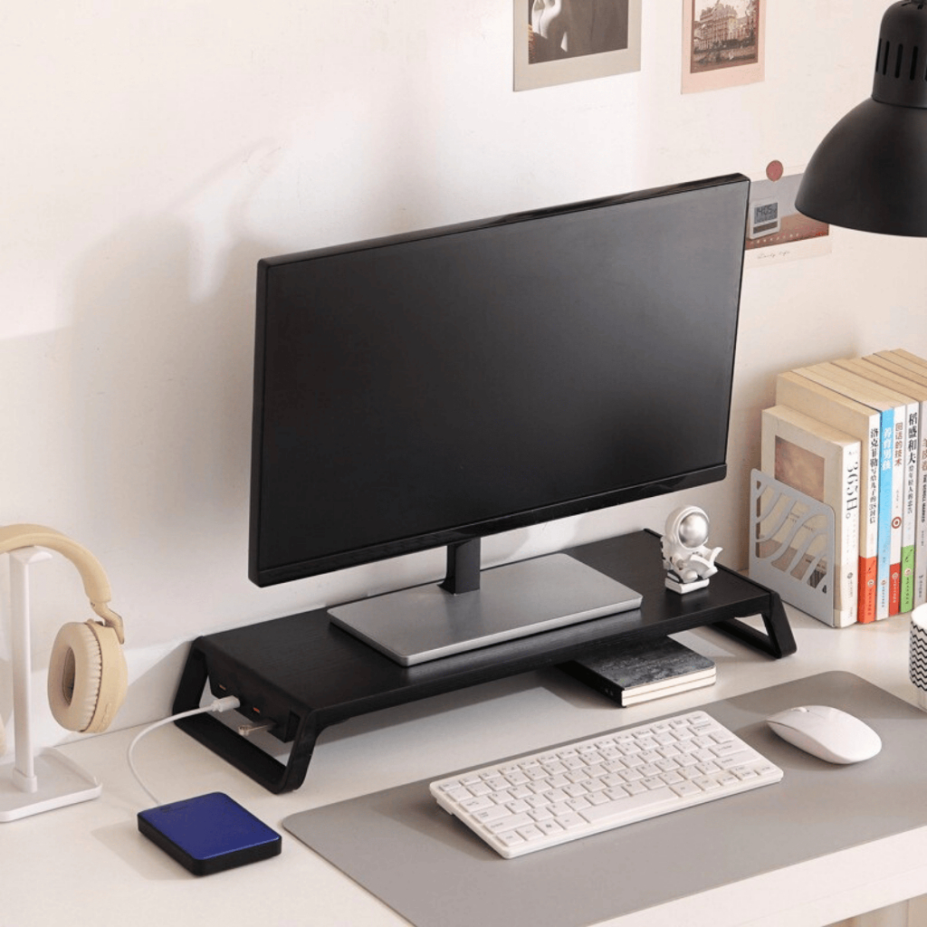Kệ Máy Tính Cổng USB, Kệ Gỗ Để màn Hình Máy Tính Laptop Có Cổng Sạc USB cực tiện lợi gọn gàng