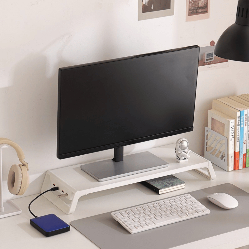 Kệ Máy Tính Cổng USB, Kệ Gỗ Để màn Hình Máy Tính Laptop Có Cổng Sạc USB cực tiện lợi gọn gàng