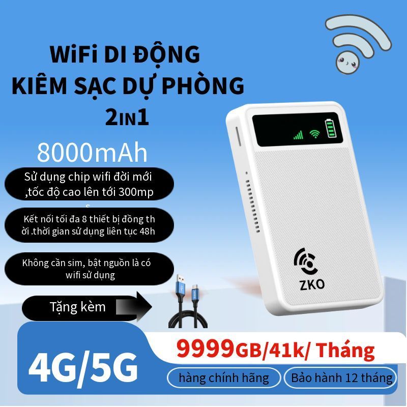 Phát wifi kiêm sạc dự phòng 4G/5G pin 8000Mah kết nối 10 thiết bị ,Bộ ...