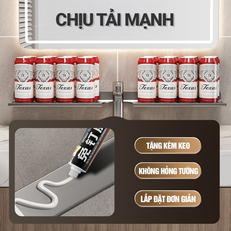 Kaleis Kệ Chữ U Nhôm Hàng Không – Gắn Tường Nhà Tắm, Chống Gỉ, Kệ Để Đồ Vòi Lavabo & Sen Cây