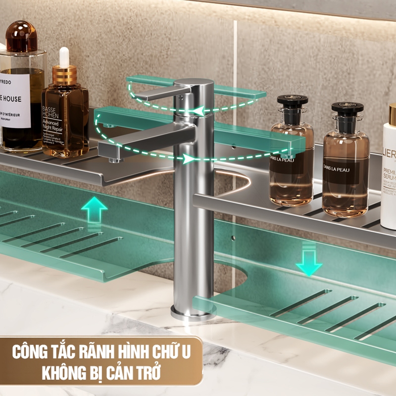 Kaleis Kệ Chữ U Nhôm Hàng Không – Gắn Tường Nhà Tắm, Chống Gỉ, Kệ Để Đồ Vòi Lavabo & Sen Cây