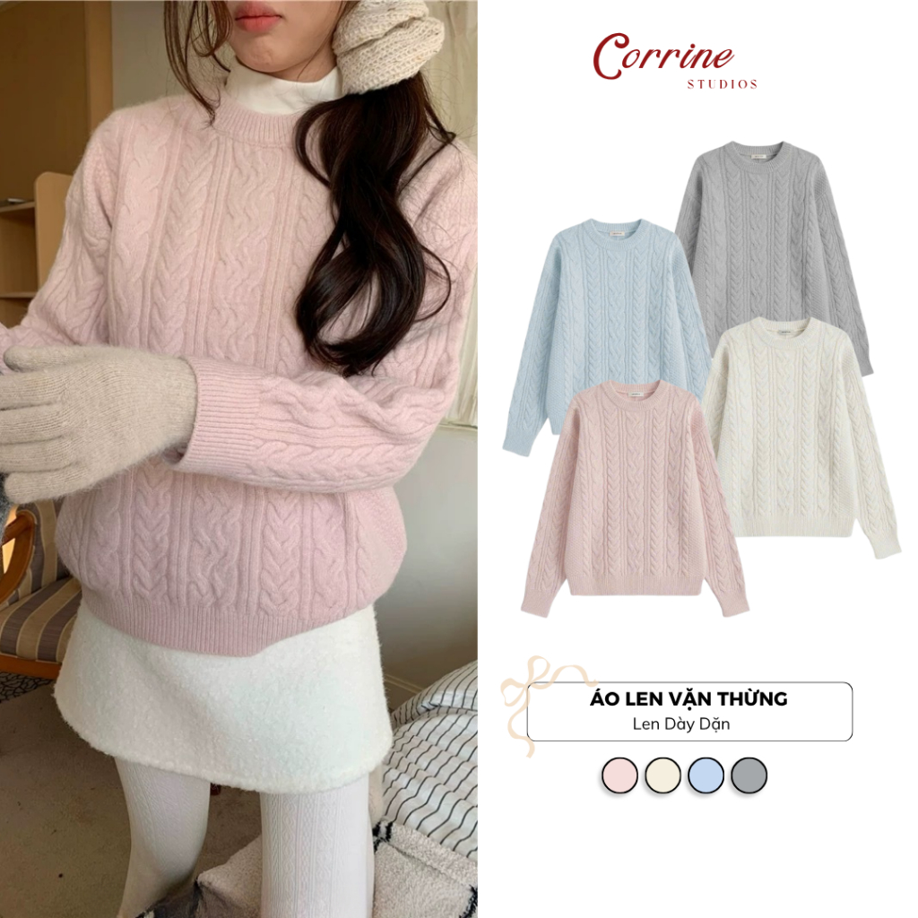 Áo Len Vặn Thừng Form Rộng 𝑪𝒐𝒓𝒓𝒊𝒏𝒆 Áo Len Dày Dặn Màu Pastel Phong Cách Hàn Quốc AL01 | BigBuy360 - bigbuy360.vn