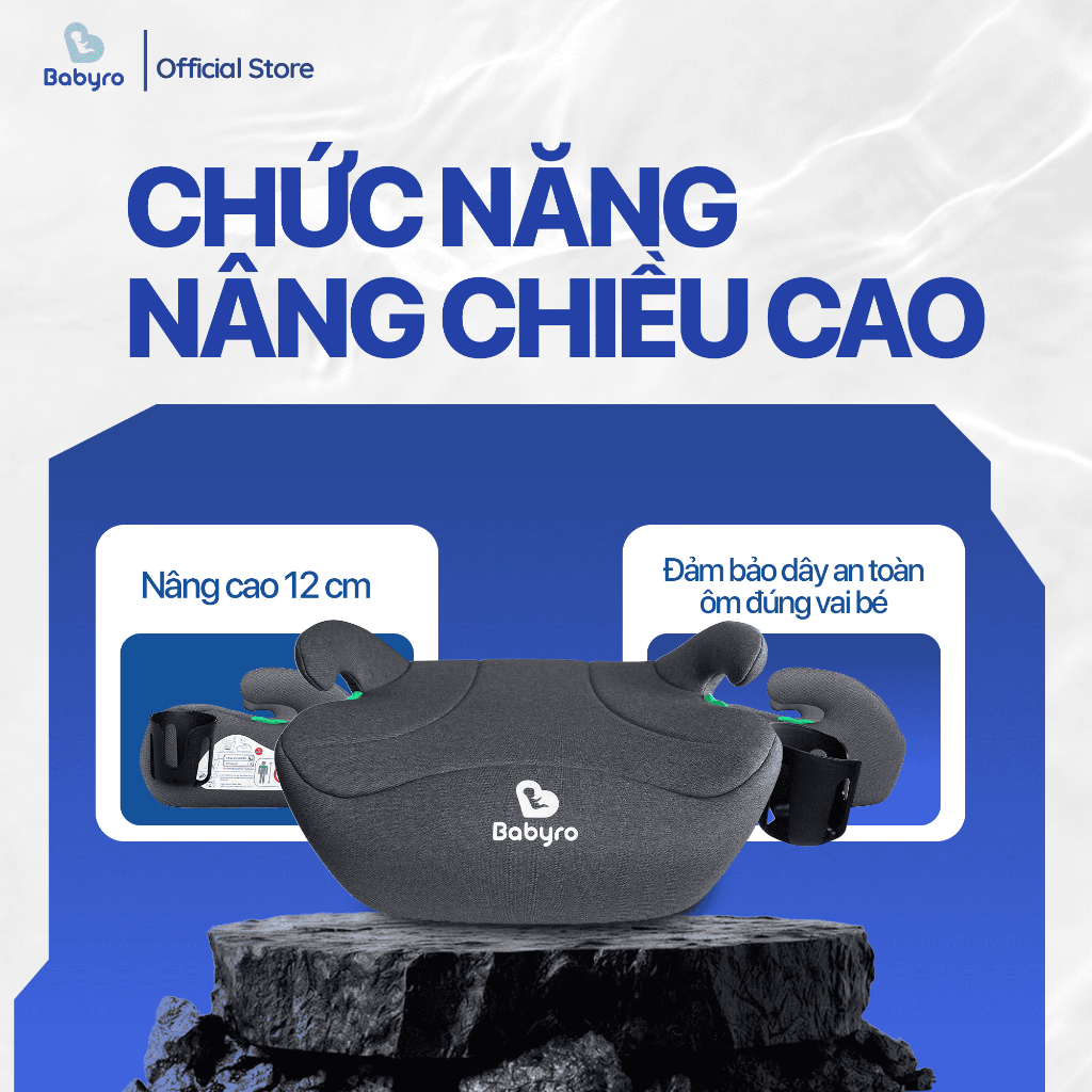 Ghế Ngồi Ô Tô Cho Bé BABYRO BOOSTER, Ghế Ô Tô Cho Bé Chuẩn R129 i-Size Ghế Nâng Chiều Cao Cho Trẻ Em 6-12 Tuổi 125-150cm