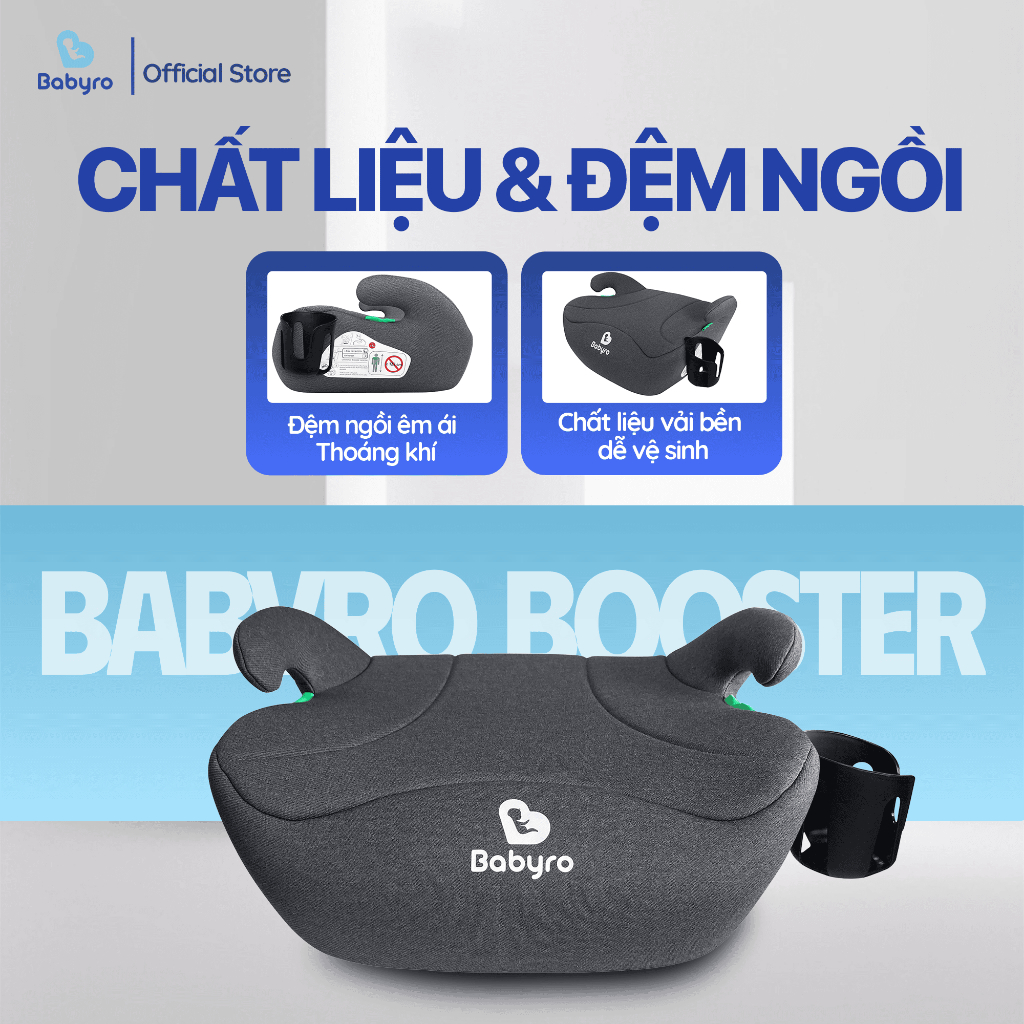 Ghế Ngồi Ô Tô Cho Bé BABYRO BOOSTER, Ghế Ô Tô Cho Bé Chuẩn R129 i-Size Ghế Nâng Chiều Cao Cho Trẻ Em 6-12 Tuổi 125-150cm