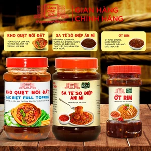 Combo 3 món gồm Kho quẹt 250g, Ớt rim 140g, Sốt sa tế sò điệp 260g Làng Chài Xưa nguyên liệu tươi