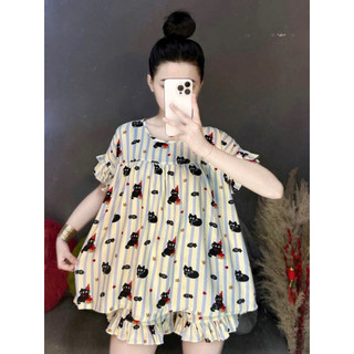 Đồ Bộ Tole Nữ Đùi Babydoll Mặc Nhà, Bộ Tole Lanh Chất Liệu Mềm Mát Siêu Hút Mồ Hôi <65kg