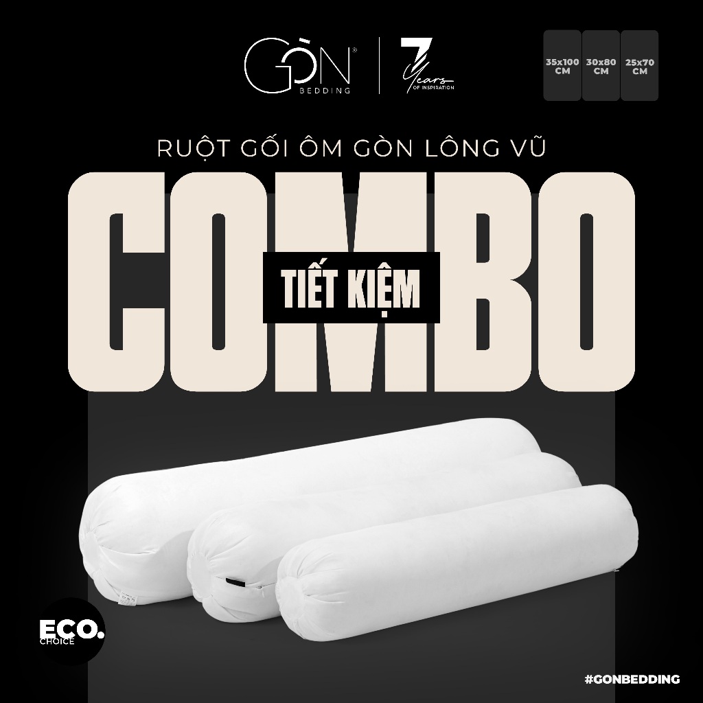 Ruột Gối Ôm Gòn Lông Vũ Gòn Bedding Tiêu Chuẩn Khách Sạn 5* 35x100 cm | 30x80 cm | 25x70 cm