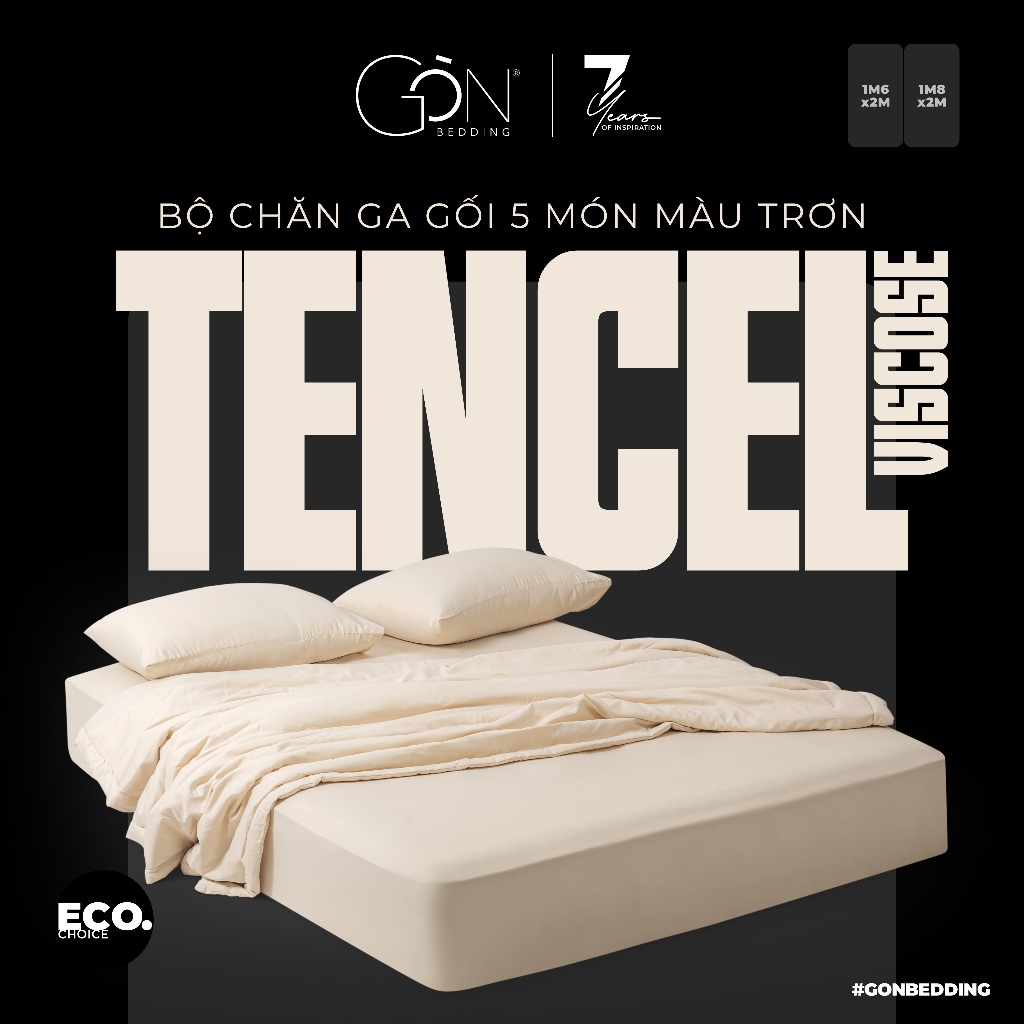 Bộ Chăn Ga Gối 5 Món Gòn Bedding Lụa Tencel Viscose Cao Cấp Màu Trơn 1m6x2m | 1m8x2m