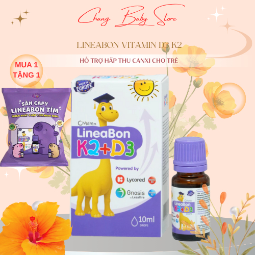 LineaBon vitamin D3 K2 - Hỗ trợ hấp thu canxi cho trẻ chai 10ml + quà