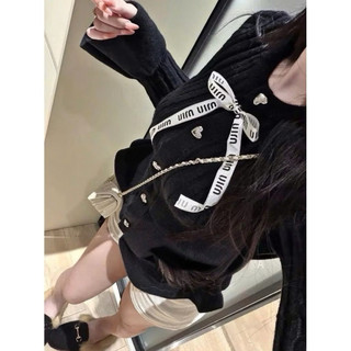 LT - Áo len nữ khuy tim đính nơ, dáng áo peplum xoè dài tay thu đông 1457