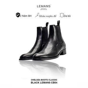 Giày Chelsea Boots nam LEMANS màu đen CB04.1 - Da Bò - Mũi nhọn - Đế thơm cao 5cm - BH 24 tháng