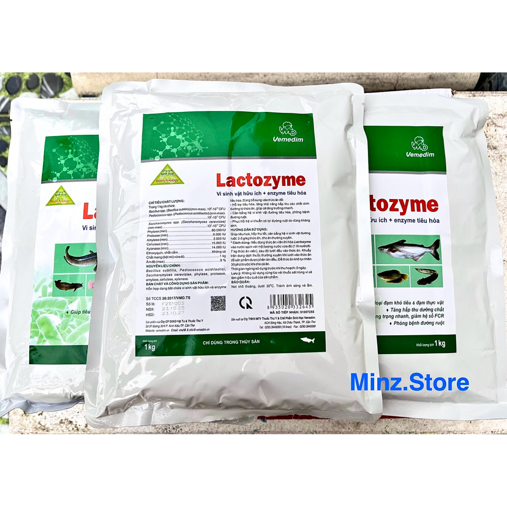 Vemedim Lactozyme cá, hỗn hợp chứa vi sinh vật hữu ích và Enzyme tiêu hóa cho cá, ếch, lươn, baba... Gói (1Kg)