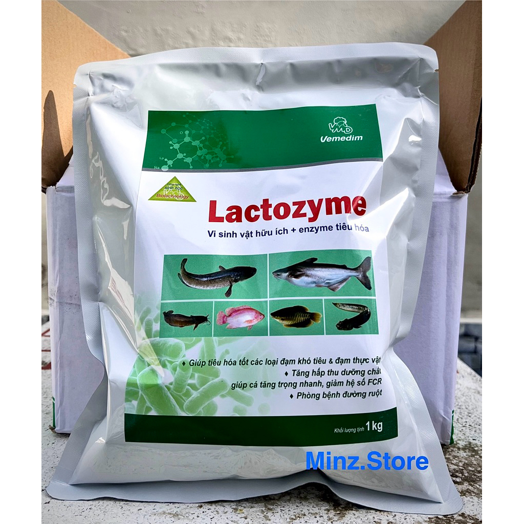 Vemedim Lactozyme cá, hỗn hợp chứa vi sinh vật hữu ích và Enzyme tiêu hóa cho cá, ếch, lươn, baba... Gói (1Kg)