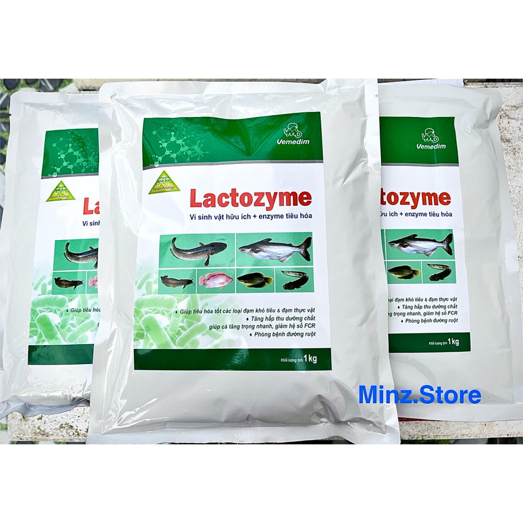 Vemedim Lactozyme cá, hỗn hợp chứa vi sinh vật hữu ích và Enzyme tiêu hóa cho cá, ếch, lươn, baba... Gói (1Kg)