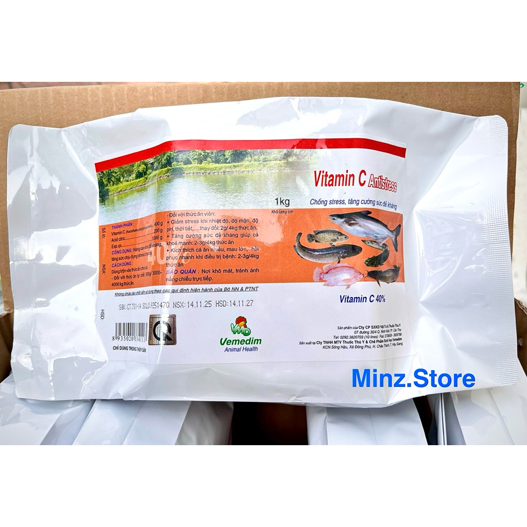VEMEDIM Vitamin C 40%, chống stress và tăng sức đề kháng cho cá, ếch, lươn, baba… gói(1KG)