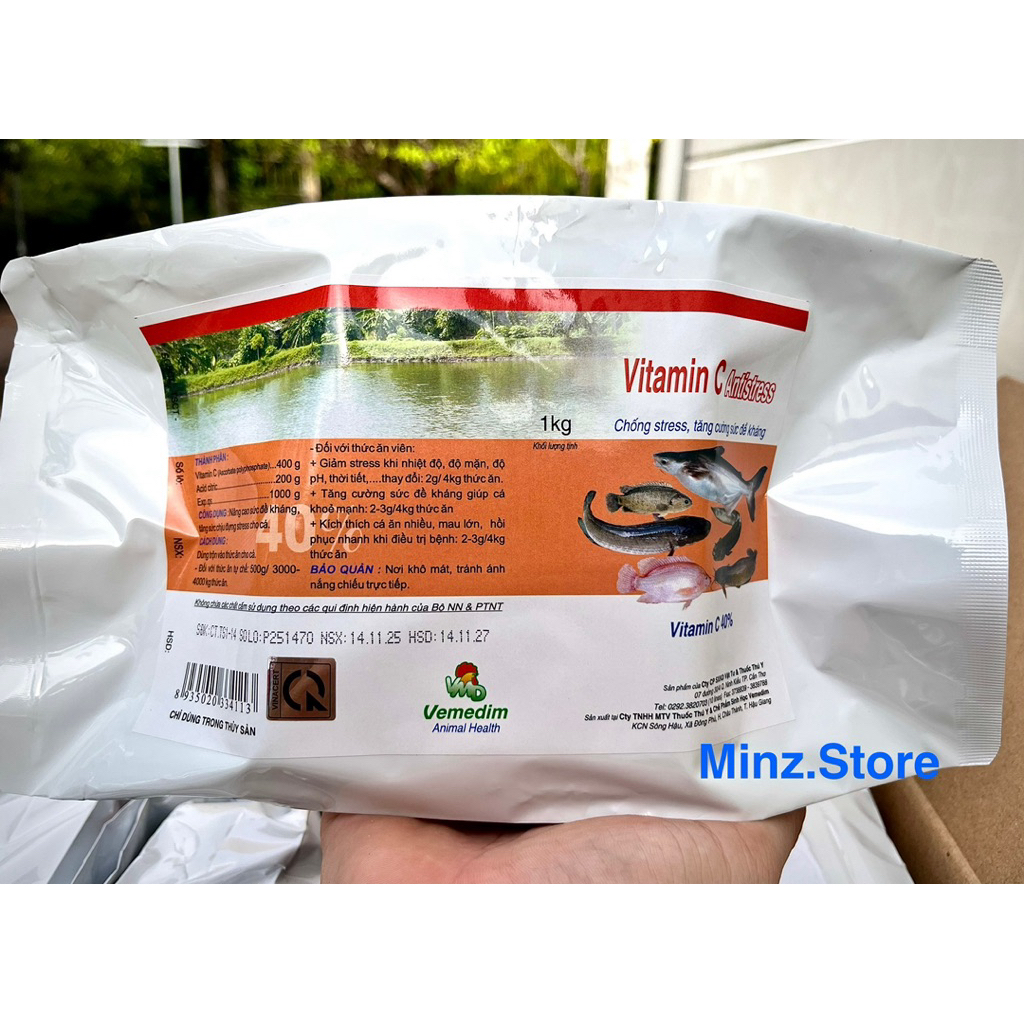 VEMEDIM Vitamin C 40%, chống stress và tăng sức đề kháng cho cá, ếch, lươn, baba… gói(1KG)