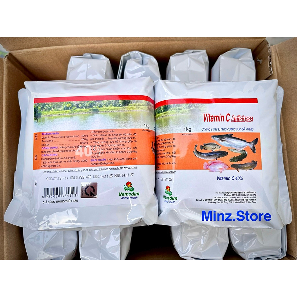 VEMEDIM Vitamin C 40%, chống stress và tăng sức đề kháng cho cá, ếch, lươn, baba… gói(1KG)