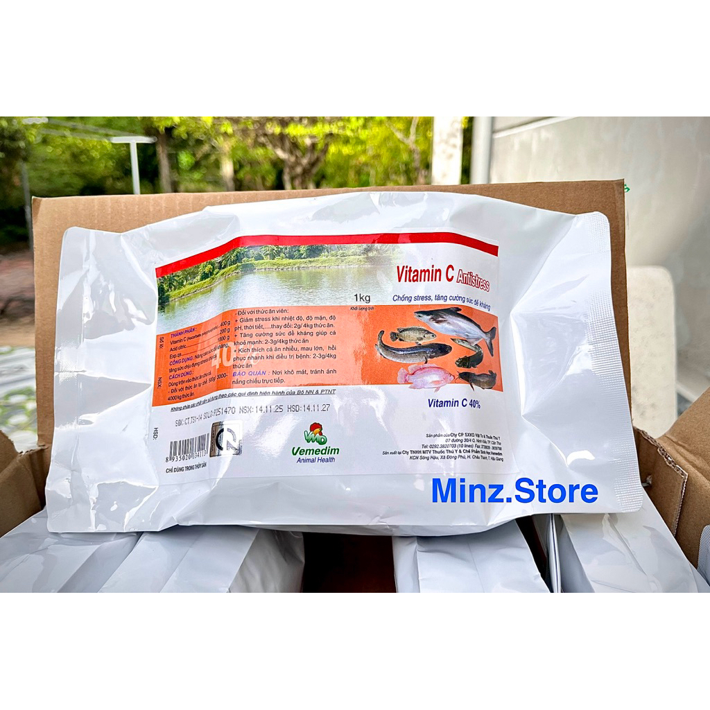 VEMEDIM Vitamin C 40%, chống stress và tăng sức đề kháng cho cá, ếch, lươn, baba… gói(1KG)