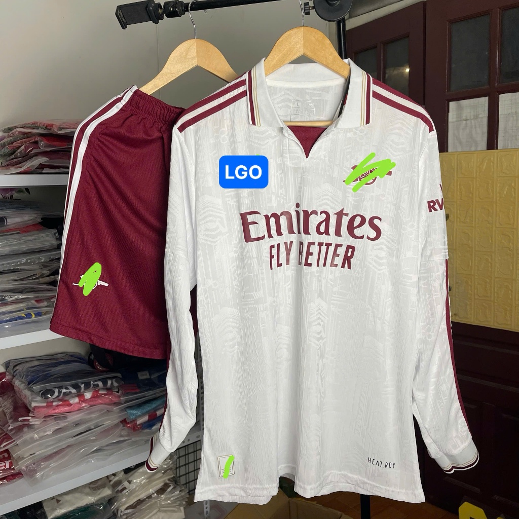 Áo Bóng Đá, Áo Đá Banh Dài Tay CLB Arsenal Sân Khách 25/26 - Vải Thái Vẩy Rồng Cao Cấp,.