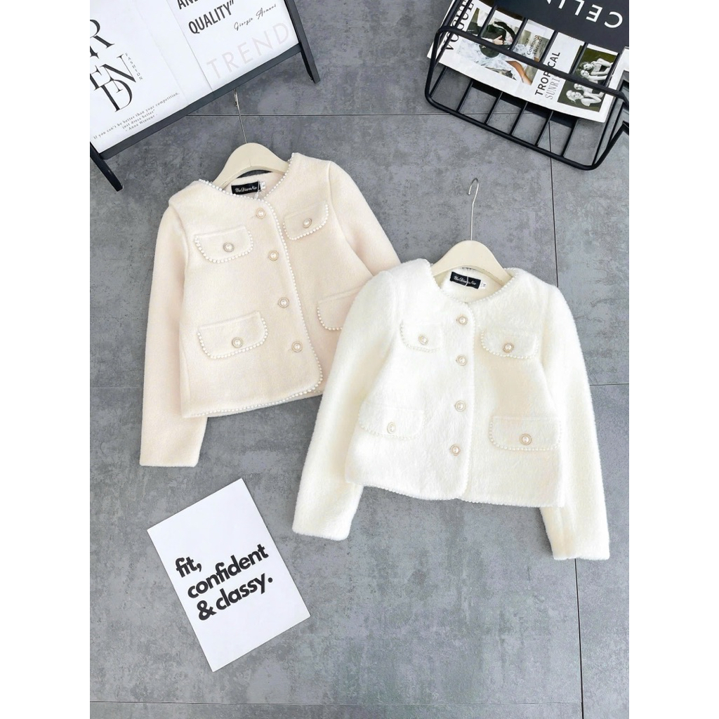 Áo Dạ viền ngọc Chất Liệu Siêu Ấm Áp Và Mềm Mịn  BYJOLIE (size mL tương đương sm)